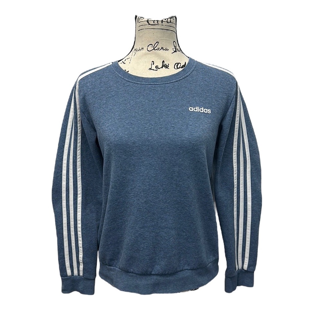 Adidas Essentials Blue Three Stripe Women's Pullover Crew Neck Sweatshirt MD